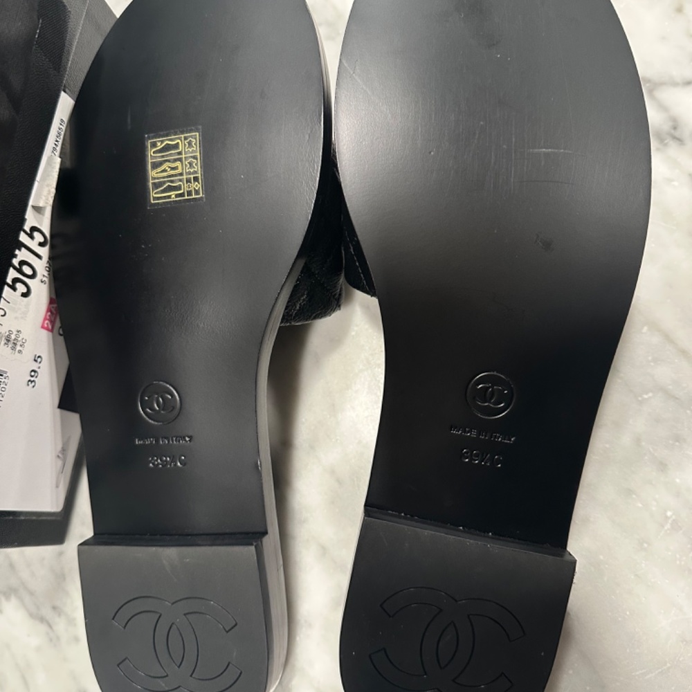 Chanel New black shiny calf skin and metal mule slide size 39.5 - Picture 4 of 7